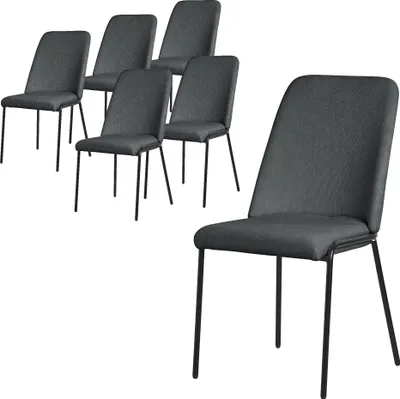 Produktbild von ML-Design Esszimmerstühle 6er Set Anthrazit Küchenstühle aus Polyester mit Metallbeinen Wohnzimmerstühl mit Rückenlehne Polsterstühle für Esszimmer