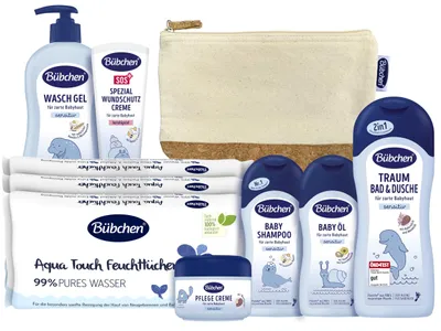 Produktbild von Pflegeset für Neugeborene – 7-teilig – Geschenkset mit Babyprodukten – Milde Shampoo bis hin zu pflegenden Produkten