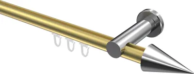 Produktbild von Interdeco Innenlaufstange / Gardinenstange mit Innenlauf Messing-Optik / Chrom, Typ Platon Savio (Kegel), 20 mm Ø 1-läufig, 540 cm