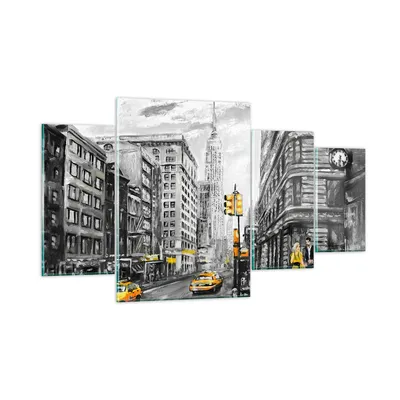 Produktbild von Bilder auf glas - Stadt Taxi Wolkenkratzer Illustration - 160x90cm - Glasbilder - Wandbilder - Kunstdruck - Wanddekoration aus Glas - Glas Bilder - Wandbild auf Glas - GDL160x90-3148