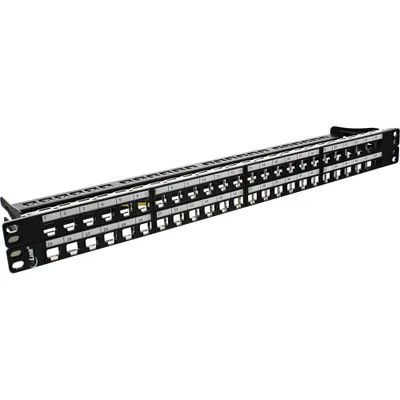 Produktbild von InLine Patchfeld Leerblech 48-fach, für RJ45 Keystone Snap-In 19"/1HE, schwarz, Cat5e, Cat6, Cat6a, Rackeinbau, 1U, Schwarz, 100 x 480 x 45 mm, 100 mm