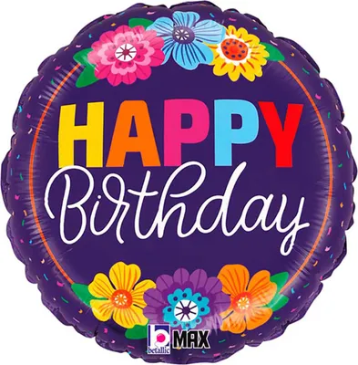 Produktbild von 18"/Ø46cm Folienballon "Happy Birthday" Blumen
