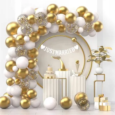 Produktbild von Ballon-Girlande Xxl, Dekoration Für Feierraum, Weiss-Goldene Banner "Just Married"