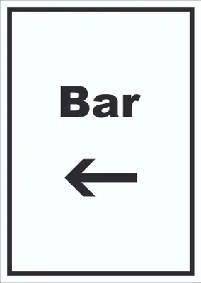 Produktbild von Bar Schild mit Text und Richtungspfeil links Pub Kneipe hochkant A4 (210x297mm)