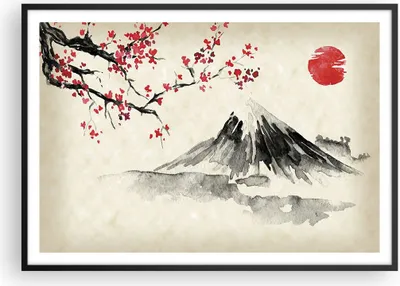 Produktbild von Gerahmtes Poster - Schwarzer Rahmen - Aquarell asiatisch Landschaft - 100x70 cm - Wand Bild - Wanddeko - Wandbilder - Kunstposter - Wandposter - Bilderrahmen - Bilder - Kunstdruck - P2BAA100x70-4513