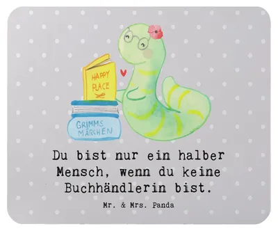 Produktbild von Mr. & Mrs. Panda Mauspad Buchhändlerin Herz - Grau Pastell - Geschenk, gummi, Buchhandlung, computermatte, Beruf, Lustig, Mouse Pad, Spruch, Mousepad, computer