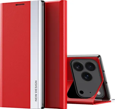 Image de Étui pour iPhone 17 Pro Max Étui magnétique en cuirPolyuréthaneavec fonction de support Rouge