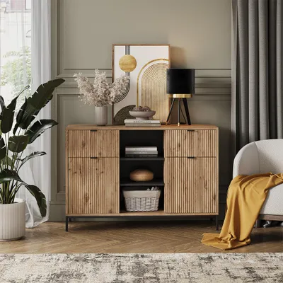 Zdjęcie produktu dla Kredens Vicco Eliza Viking Oak 120 x 81.2 cm z 2 szufladami i 2 drzwiami, Model 56450