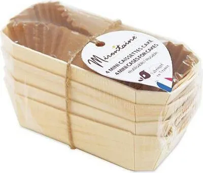 Produktbild von 4 Mini-Kuchenförmchen aus Holz + 8 Bachboxen
