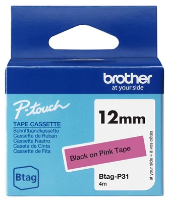 Produktbild von Brother BTAG-P31, Schwarz auf Rosa, Philippinen, 5 Jahr(e), Brother, P-touch PT-N10, PT-N20, PT-N25BT, 1,2 cm