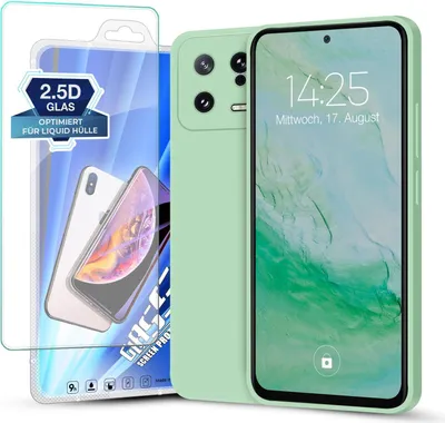 A smartphone case and screen protector are displayed next to a smartphone.