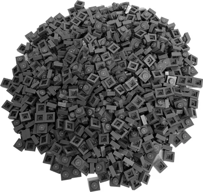 A pile of small, dark gray LEGO bricks.