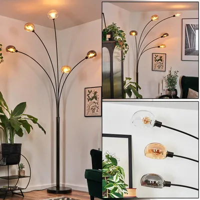 Produktbild von Suio Stehlampe Metall in Schwarz/Chrom/Bernstein/Rauch/Klar, Retro-Design