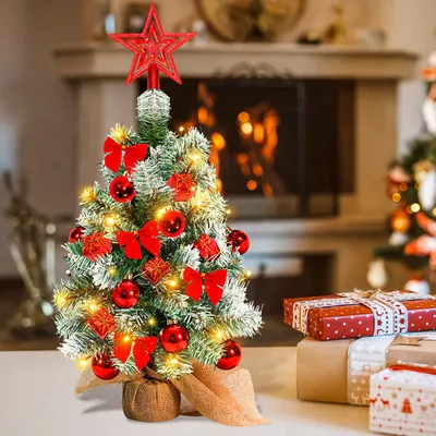 Produktbild von Jopassy Künstlicher LED Weihnachtsbaum Tannenbaum 40 cm Christbaum Beleuchtet Weihnachtsdeko Dekobaum Lichterbaum,Rot