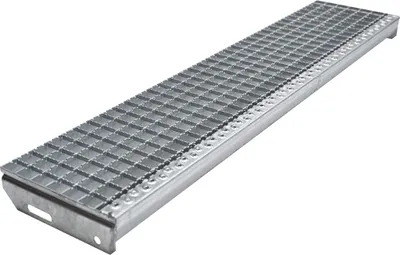 Produktbild von Gitterrost-Stufen 30 x 30 mm, feuerverzinkt, rutschhemmend - Breite: 1100 mm, Tiefe: 240 mm