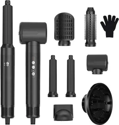 Productafbeelding van Luchtstyler 7-in-1 - Haarstyler Föhn - Haar Stylen - Krultang met Lucht - 1400 W - Zwart