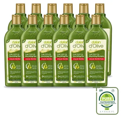 Obrázek produktu pro 12 kusů šamponu Dalan d'Olive pro barvené vlasy, chrání barvu a je vhodný pro poškozené vlasy, objem 400 ml - velkopack