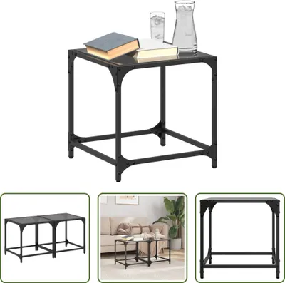 Produktbild von The Living Store Couchtische mit Glasplatte 2 Stk. Schwarz 40x40x40 cm Stahl