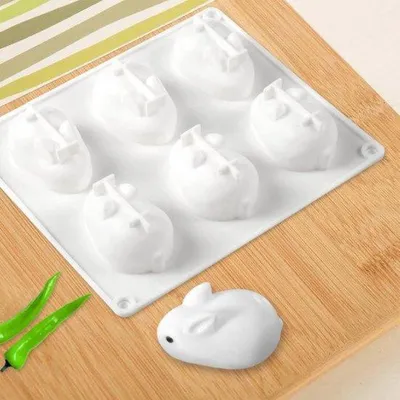 Produktbild von Silikon-Ei-Form 3D-Kaninchen-Backform für Mousse-Torte und Desserts - Herstellbar - Seifen-Ei-Backform mit 6 Hohlräumen