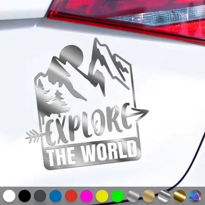 Produktbild von PantherPixel Reisen Camping Aufkleber Die Welt Entdecken Explore Sticker Auto Geschenkidee Farbe Chrom-Silber