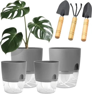 Imagen del producto de Juego de 4 macetas autorregalables para hierbas aromáticas, de diferentes tamaños, ideales para la cocina