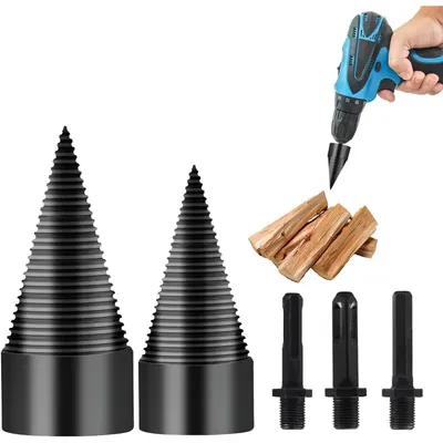 Produktbild von Bohrkegel Holzspalter, 42mm + 32mm Holzspalter Schraube Kegel, Brennholzspalter Bohrer, Holzspalter Bohrer Set mit 3pcs Bohrgriffe für Schlagschrauber