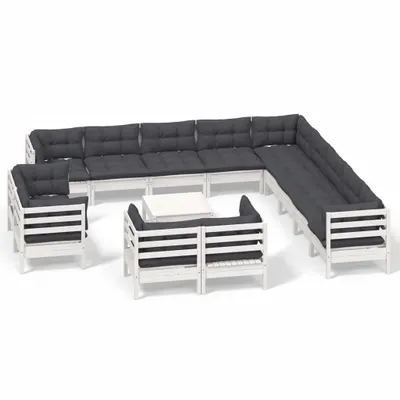 Produktbild von vidaXL 14-tlg. Garten-Lounge-Set mit Kissen Weiß Massivholz Kiefer