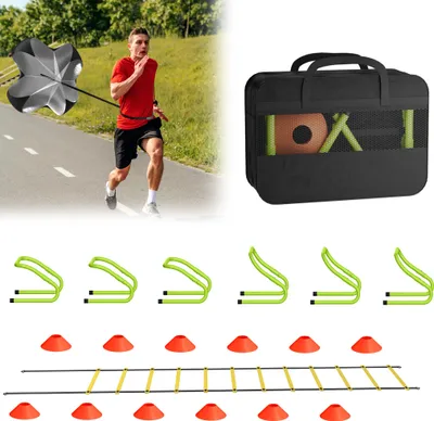 Image de XINZI Football Set d'entraînement Football Accessoires d'entraînement Enfants Football Kick Trainer Contient 6m d'échelle de coordination, 6 haies réglables, 12 cônes