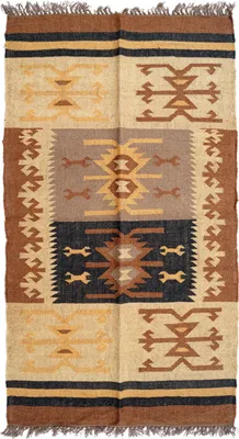 Produktbild von Orientalischer Grob Gewebter Kelim Teppich 160*90 cm - Muster 9, Braun, Jute,Wolle, Teppiche, Bodenmatten