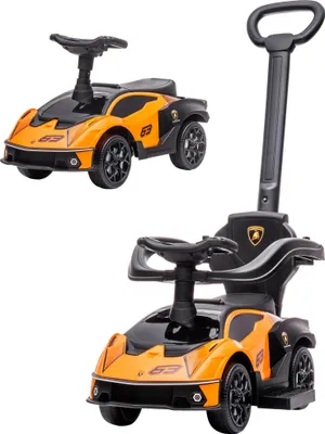 Produktbild von Rutscherauto für Kinder - 2-in-1 mit Schiebestange - 12–36 Monate - Hupe - 4 Räder - Ohne Elektronik - Orange/Schwarz