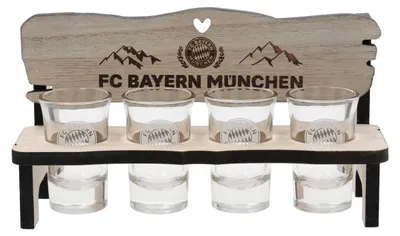 Image de FC Bayern Munich banc à shots en bois avec 4 verres idée cadeau supporter