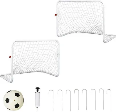 Produktbild von Famanu Fußballtore Set von 2 - Inklusive Bodenhaken, Netz, Ball und Pumpe - Weiß - 78 x 46 x 56 cm