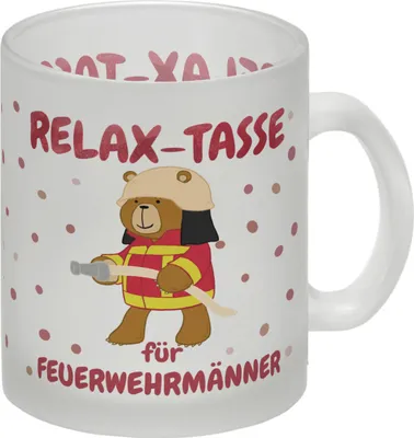 Produktbild von Relax Tasse für Feuerwehrmänner Glas Tasse mit coolem Bären-Motiv