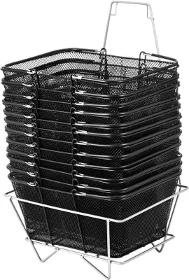 Obrázok produktu pre Kovová nákupná súprava – čierna – 12 kusov – 41x31x18 cm – s držiakom na nákupné košíky