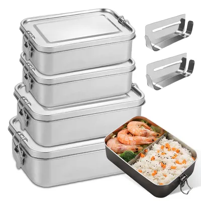 4er-Set Edelstahl-Bento-Boxen, 1400/850/550/550 ml, auslaufsicher, stapelbar