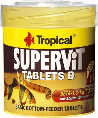 Produktbild von Tropical Supervit Tablets B, Zierfisch, Trockenfischfutter, Tablet, Vitamin A, Vitamin C, Vitamin D3, Vitamin E, 44%, 6,5%