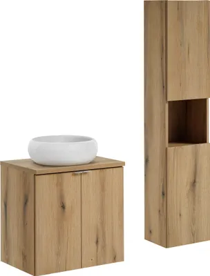 Obrázok produktu pre Kúpeľňová skrinka s umývadlom na podstavci a stĺpikom 60 cm dub Evoke