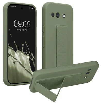 Produktbild von kwmobile Handyhülle für Google Pixel 10a Hülle - TPU Silikon Case mit Fingerhalter und Stand - Schutzhülle Cover in Graugrün