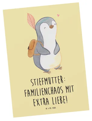 Produktbild von Mr. & Mrs. Panda Postkarte Stiefmutter Liebe - Gelb Pastell - Geschenk, Weisheit, einzigartige Designs, Beziehung, Fotokarte, Grußkarte, Ansichtskarten, Besonderes