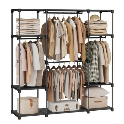 Produktbild von SONGMICS Kleiderschrank offen, Kleiderständer, Kleiderstange, Garderobe, 43 x 151 x 166 cm, 4 Hängefächer, viel Platz, für Schlafzimmer, Wohnzimmer,