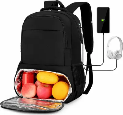 Produktbild von Rucksack, isolierter Kühlrucksack mit Lunchbox, 15,6-Zoll-Laptop-Rucksack mit USB-Anschluss, wasserabweisende, auslaufsichere Lunchtasche