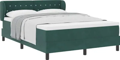 Image de Lit à ressorts avec tête de lit Vert foncé 140 x 200 cm Velours