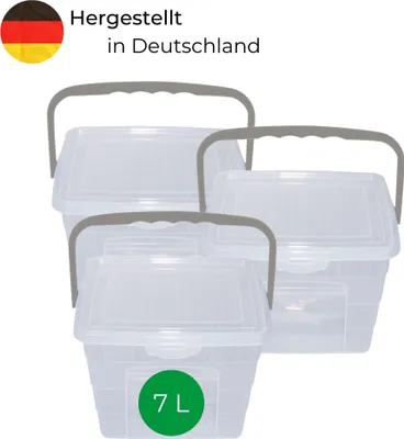 Produktbild von Novaliv 3x Waschmittelbox mit Deckel 7 Liter I Transparent I 23,5 x 18 x 26,5 cm I Box Waschpulver Aufbewahrungsbox mit Henkel Waschmittel Aufbewahrung Waschmittelbehälter Waschpulverbehälter