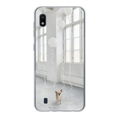 Produktbild von MuchoWow® Handyhülle Schutzhülle Hülle für Samsung Galaxy A10 Hund - Weiß - Luftballon Silikon Softcase Handy Hülle - Schutzhülle
