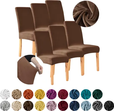 Produktbild von MEBLE ODNOWA, Stuhlhusse, Stuhlbezug, Standardgröße, Samt, BRAUN, 6er Set, Velours, elastisch, Stuhlbezüge, Stuhlhussen, maschinenwaschbar