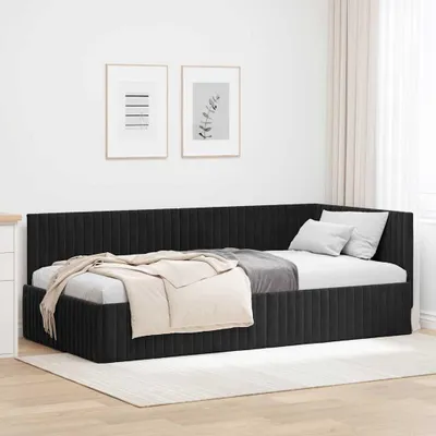 Zdjęcie produktu dla Maison Exclusive – narożna rama łóżka z zagłówkiem, czarna, 100 cm x 200 cm, aksamit