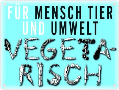 Produktbild von Gemüse Metallschild in 15x20 cm in blau zum Thema Vegetarier