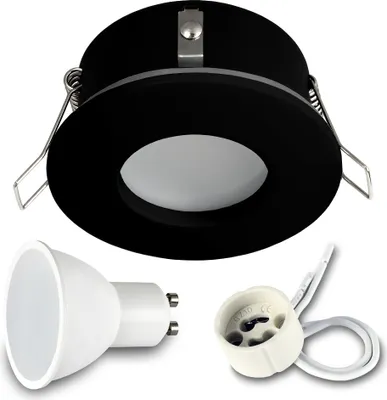 Produktbild von Einbaustrahler GU10 Einbauleuchte 7W kaltweiss Deckenspot IP44 Einbauspot Küche Badezimmerleuchte RIK.5 Schwarz Einbaurahmen