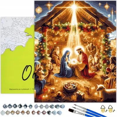 Produktbild von Malen nach Zahlen Erwachsene Religion Weihnachtswunder 50x40 - 32 Acrylfarben, Leinwand mit Holzrahmen, 3 Pinseln und Zubehör Oh Art!