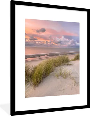 Produktbild von MuchoWow® Gerahmtes Poster Strand - Meer - Dünen - Niederlande - Rosa 60x80 cm - Poster mit Schwarzem Bilderrahmen Wandposter Rahmen Foto Bilder - Wohnzimmer - Dekorationen - Prämie